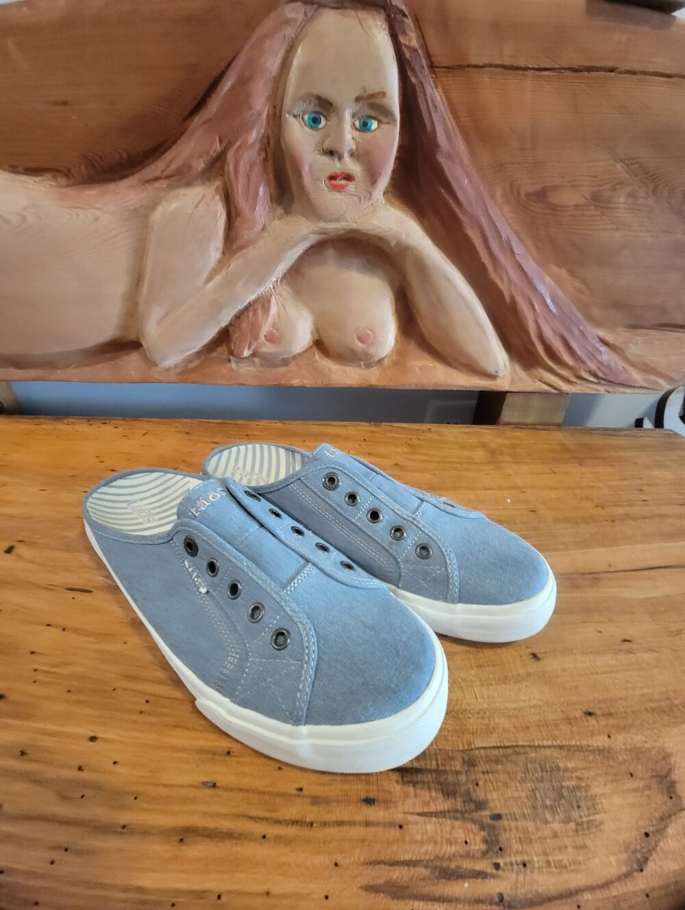 Taos EZ Soul Slip-On Canvas Mule Sneakers - Lake Blue Wash Size 11